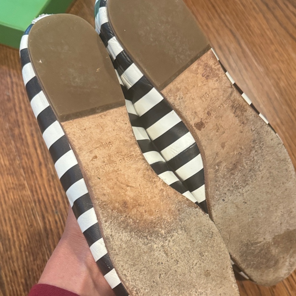 kate spade Black and White Striped Flats with Red Heart Appliqués - Picture 4 of 5